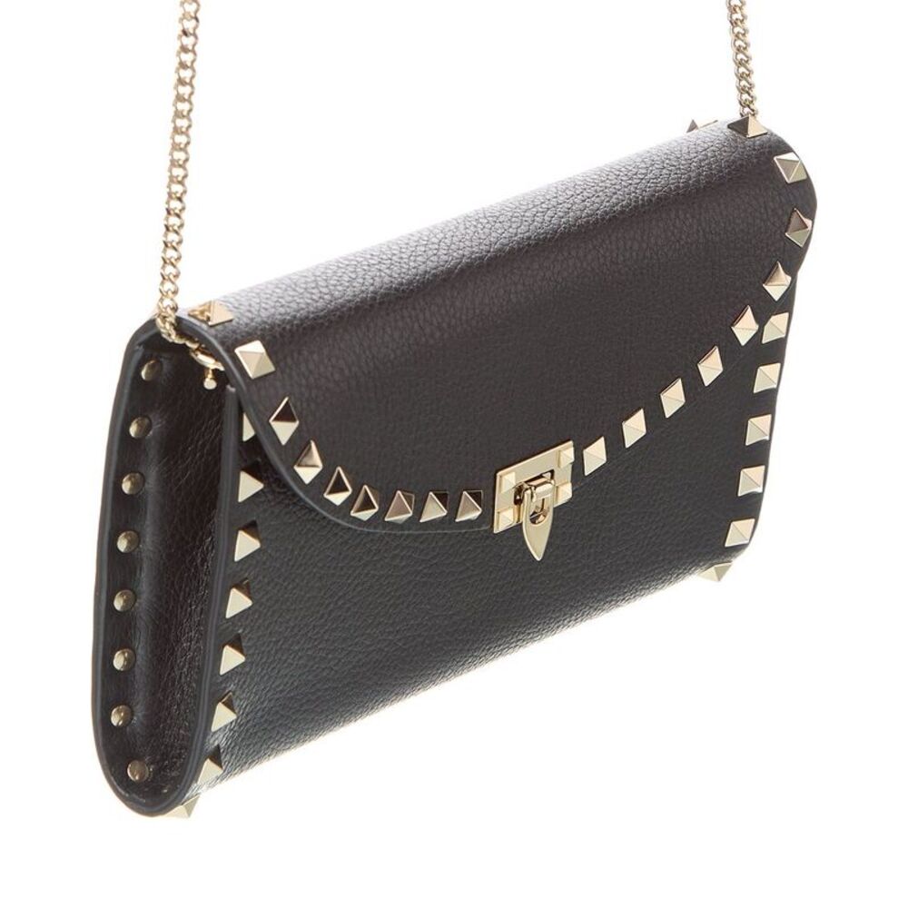 Valentino Rockstud Grainy Leather Wallet On Chain, Black - Picture 3 of 5